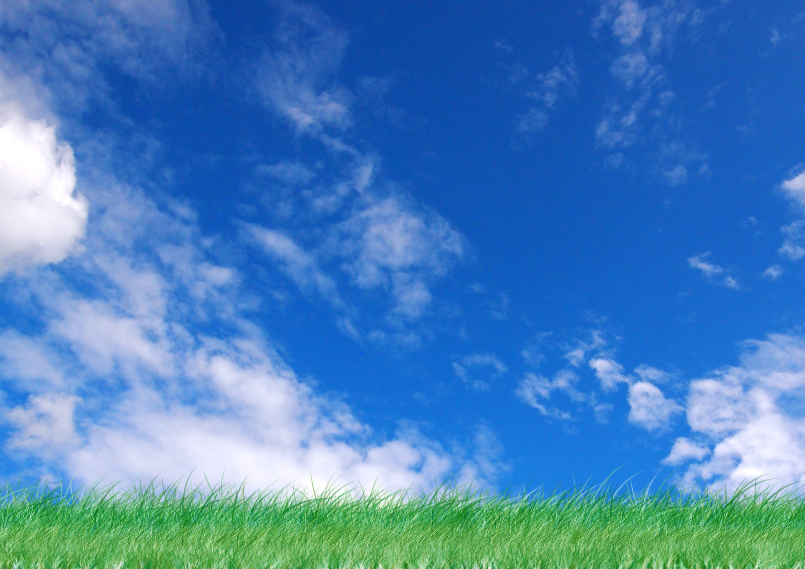 白い雲と青い空と緑の草原